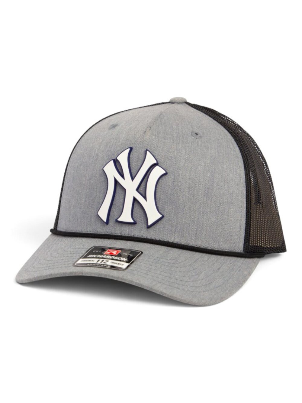 New York Yankees NY White 3D Snapback Trucker Rope Hat- Heather Grey/ Black